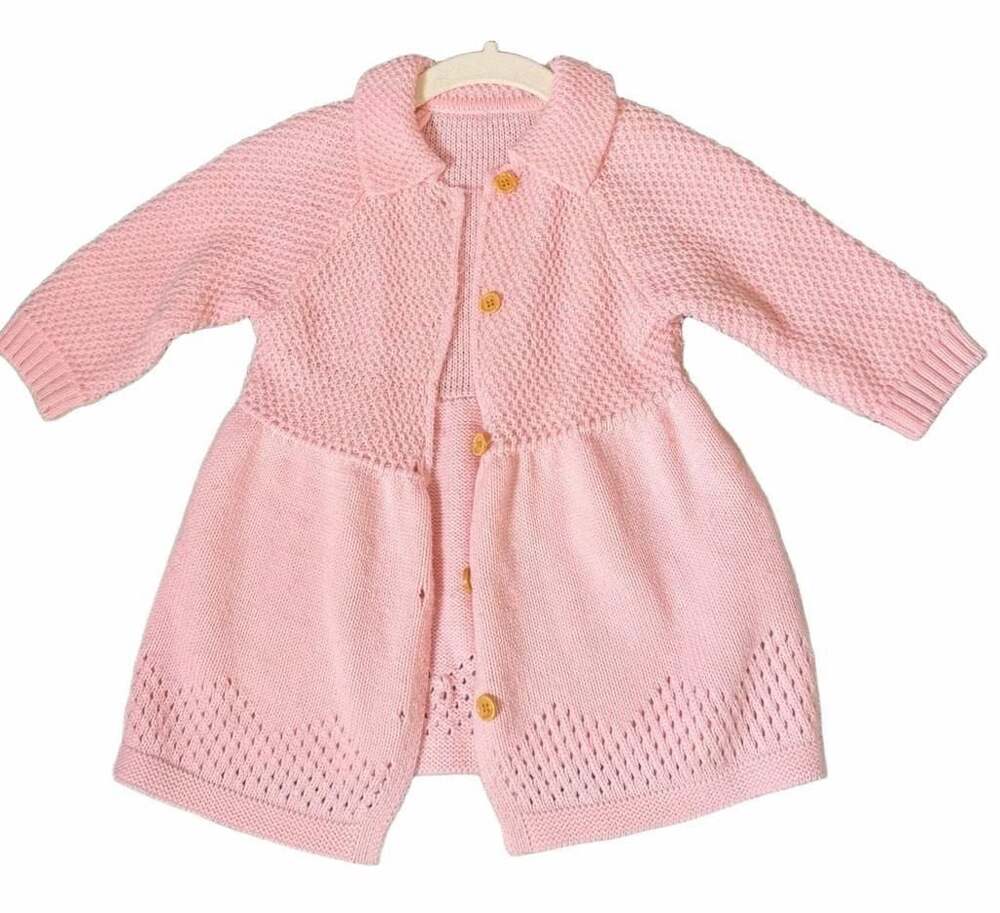 SHEIN Baby Girl Pink Collared Long Cardigan Sweater Coat